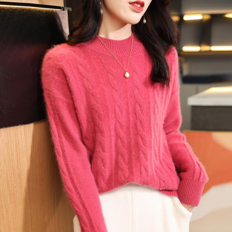 Thickened Half-high Neck Twirl Sweater for Women In Autumn and Winter New Skin-friendly and Warm Versatile Cashmere Knitted Base Sweater