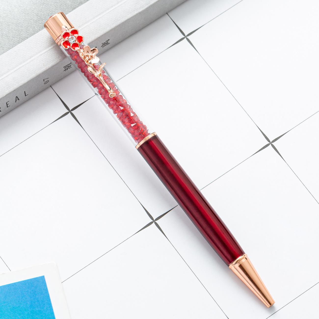 

1 шт. Кулькова ручка з кришталевим плином, олія, квітка, весільна металева мідна ручка. Офісні шкільні канцелярські товари. Рожеве золото. Ink Color:Black