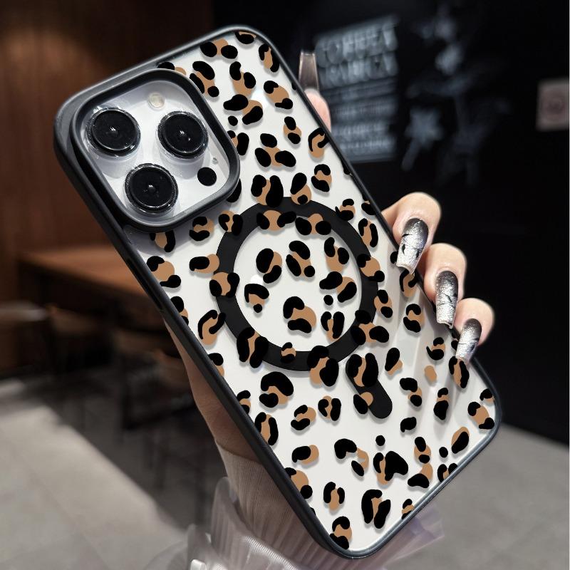 Magnetic fashion leopard print pattern phone case suitable for iPhone 17 16 15 14 13 12 11 Pro/Max/Plus anti drop and shockproof