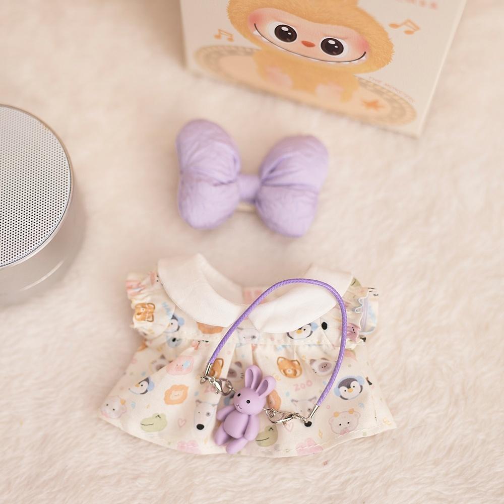 17cm Labubu Baby-Mantel Bunte Kaugummi-Karo Latzhose Labubu Puppe Plüschtier Puppen-Kostüm Baby-Mantel