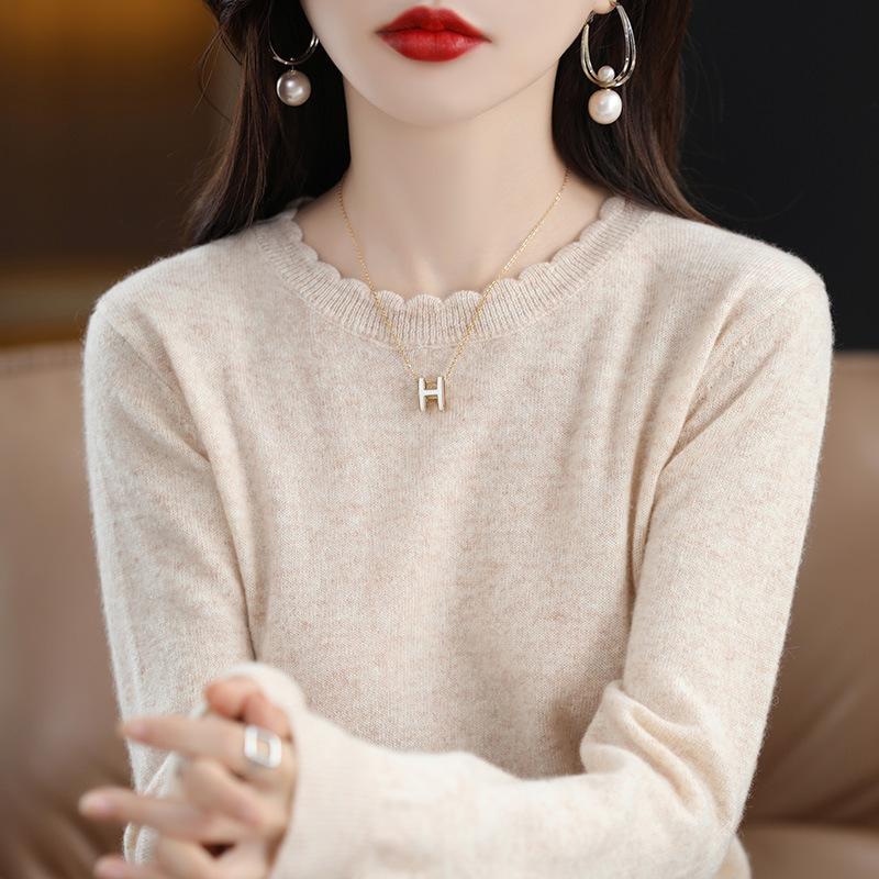 Ležérní krajkové tričko s kulatým výstřihem dámský podzimní a zimní svetr svetr s dlouhým rukávem