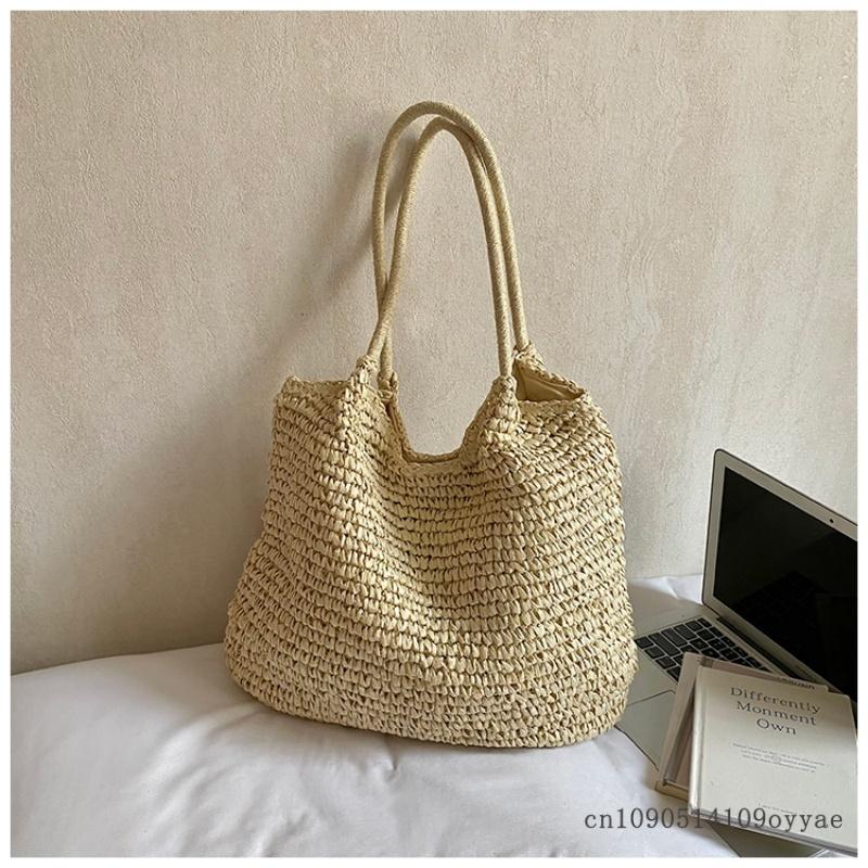 

Fashion Women s Straw Tote Bag Large Capacity Woven Beach Bag Square Solid Color Casual Shoulder Bag Beach Bag Summer Daily Bag