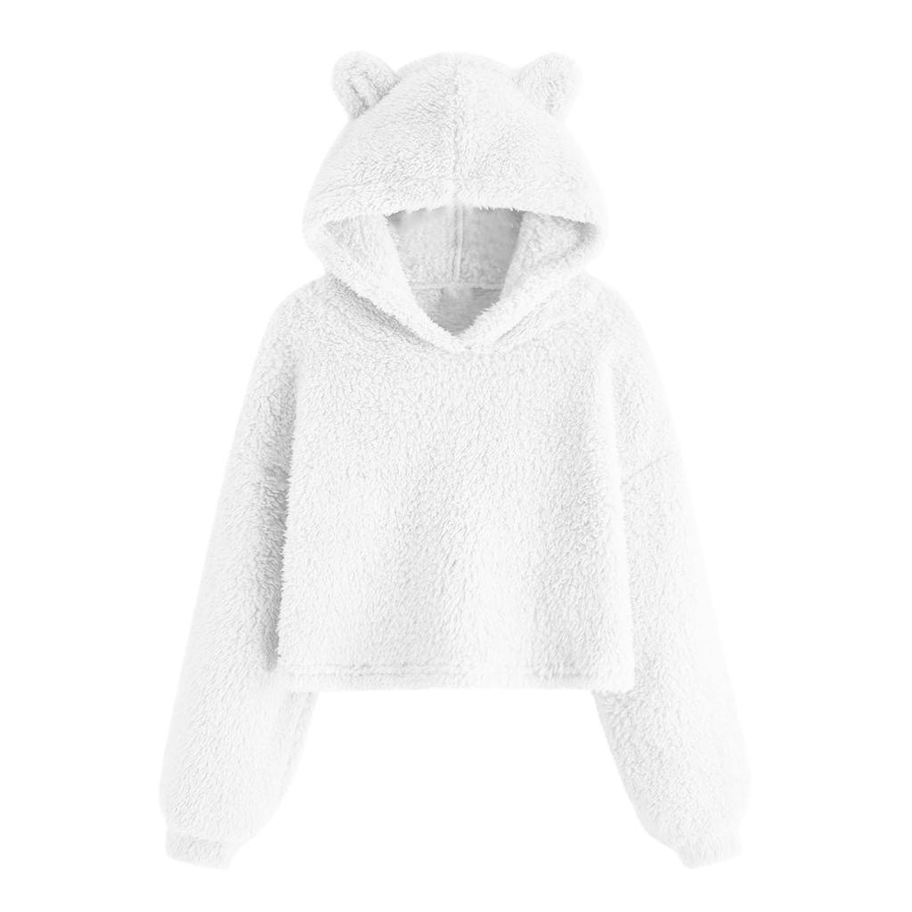 Girls' Fashion Solid Color Pullover Casual  Fleece  Ears Hooded Warm Sweater Sweatshirt