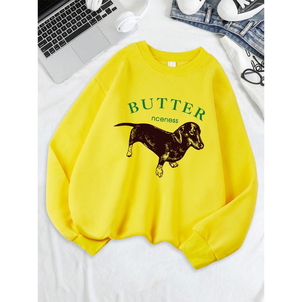 Roztomilé mikiny s potiskem jezevčíka Dámské Zimní Teplé Mikiny Pohodlný Volný Pulovr Ležérní Kulatý Výstřih Dámské Oblečení