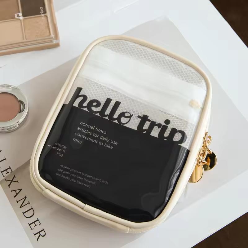 Transparent Travel Cosmetic Bag Portable Mini Waterproof Cosmetic Lipstick Bag Large Opening With Zip Outdoor Clutch Bag