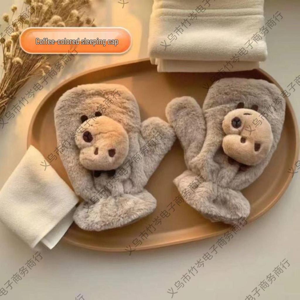 Cartoon Bear Paw Plush Gloves: Soft, Warm, and Cute Half-Finger Design for Women and Students.