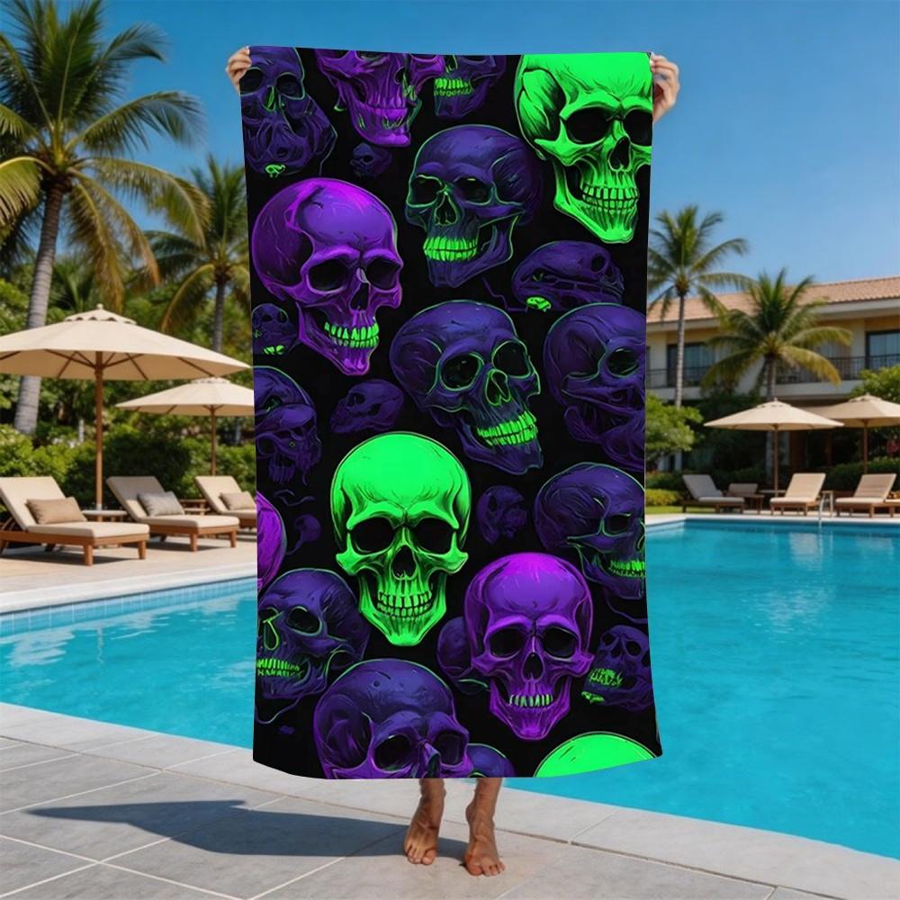 Vibrant Rainbow Skull Beach Towel Graffiti Art Horror Towel for Teens Great for Summer Camping and Parties