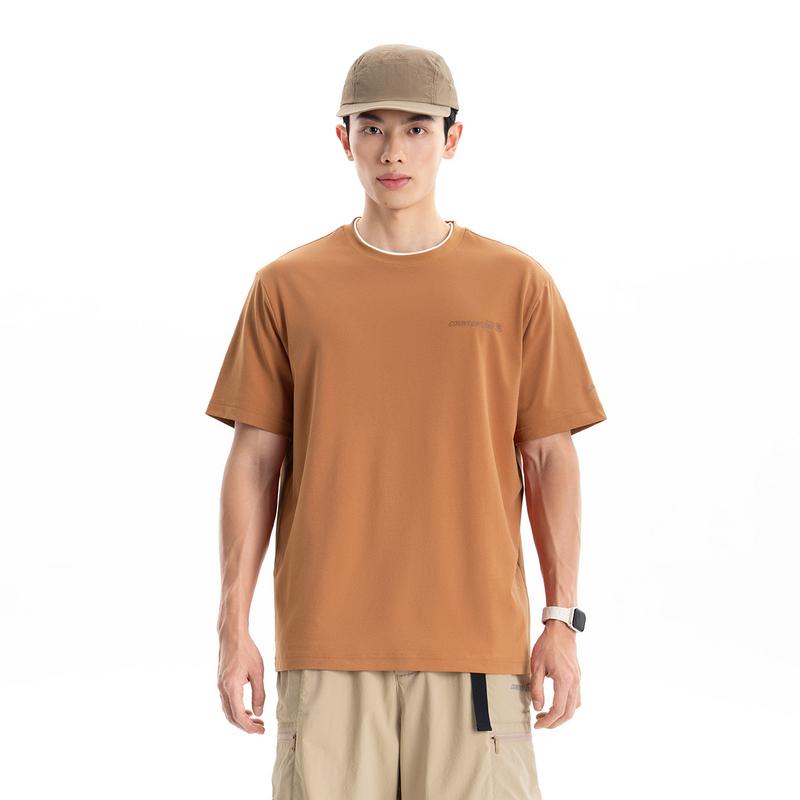 Li Ning Outdoor CF Secagem Rápida Fresco Gola Redonda Manga Curta Camiseta Masculina tops Âmbar-Marrom ATSW031-2