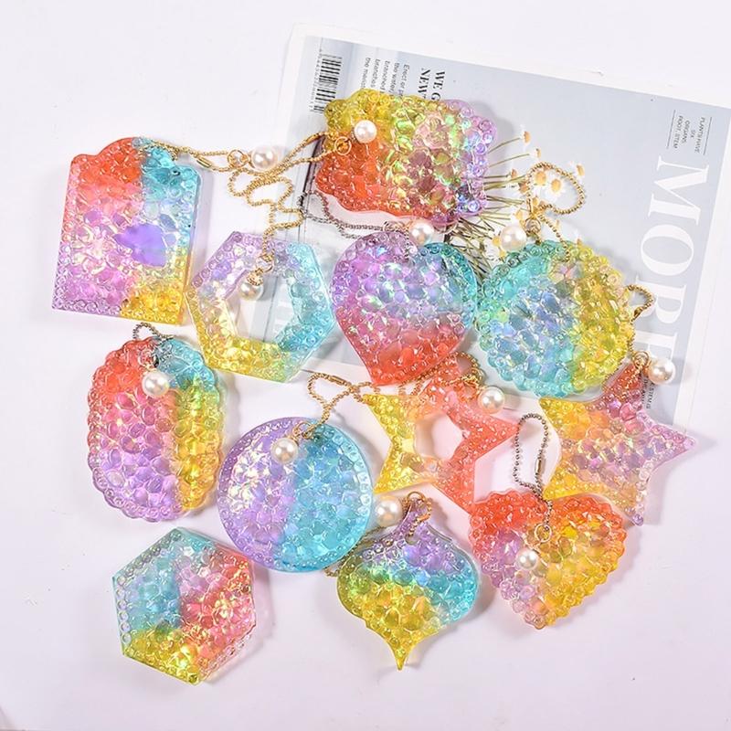 Cute Heart Round Charm Resin Mold Silicone Keychain Mold Pendant Epoxy Casting Mold with Hole DIY Craft Diamond Pattern