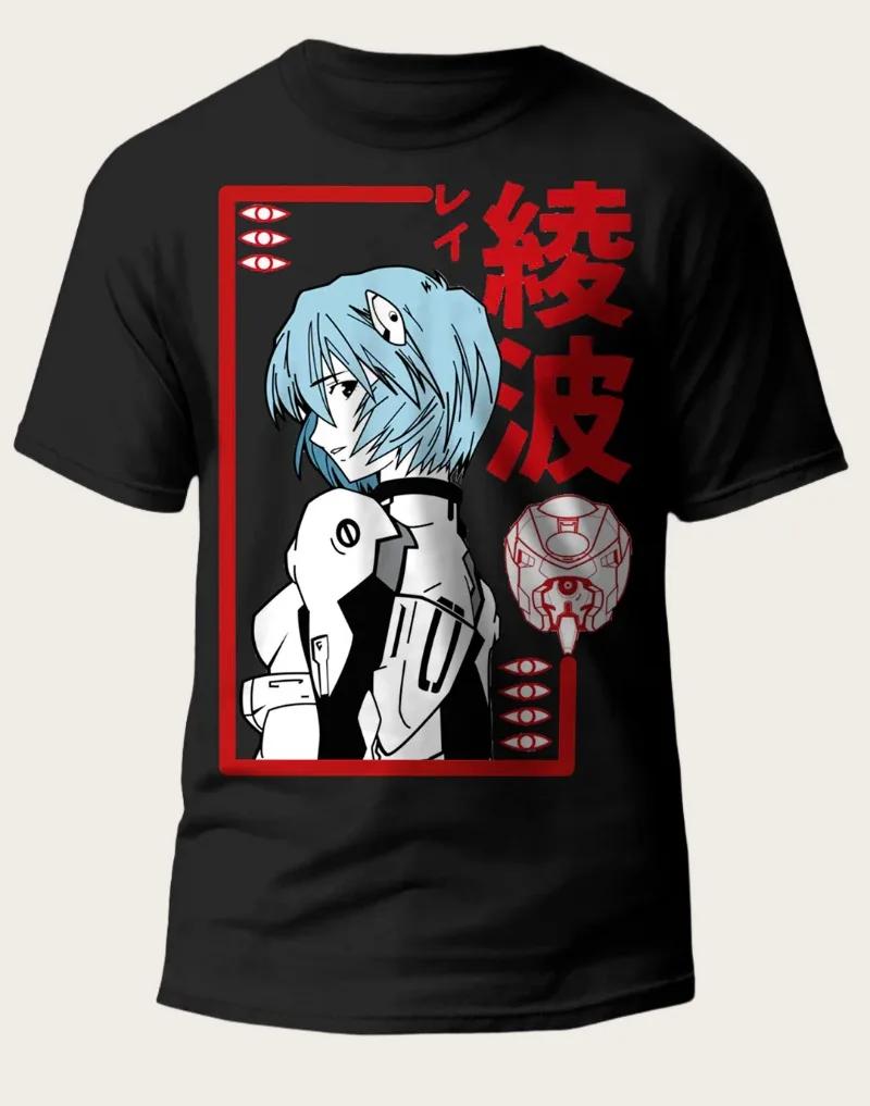 

2026 Century Evangelion Классическая Черная Футболка с Принтом Аянами Популярная Супер Приятная к Коже Большая Родитель-Ребенок Футболки... S разноцветный