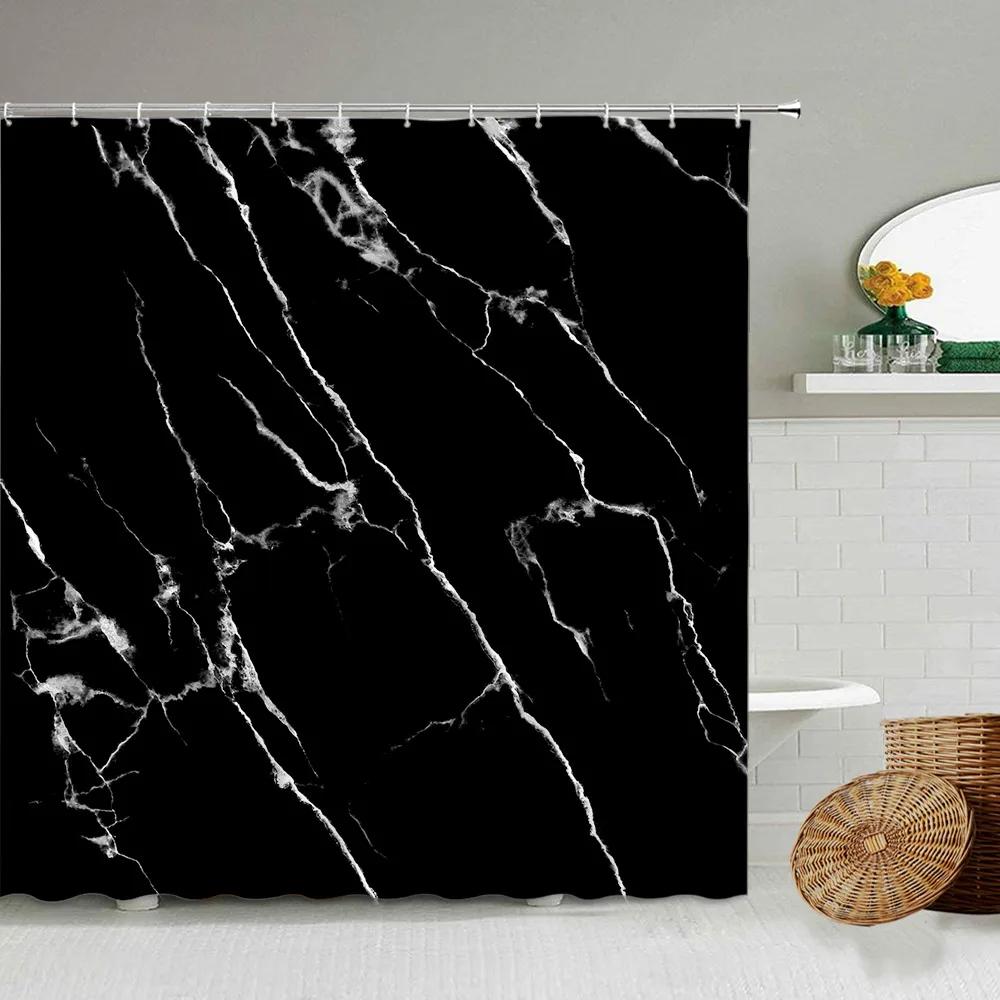 Marble Striped Shower Curtain For Bathroom, Waterproof Screen With Hook, White, Gray, Gold, Black, Decorative Accessories