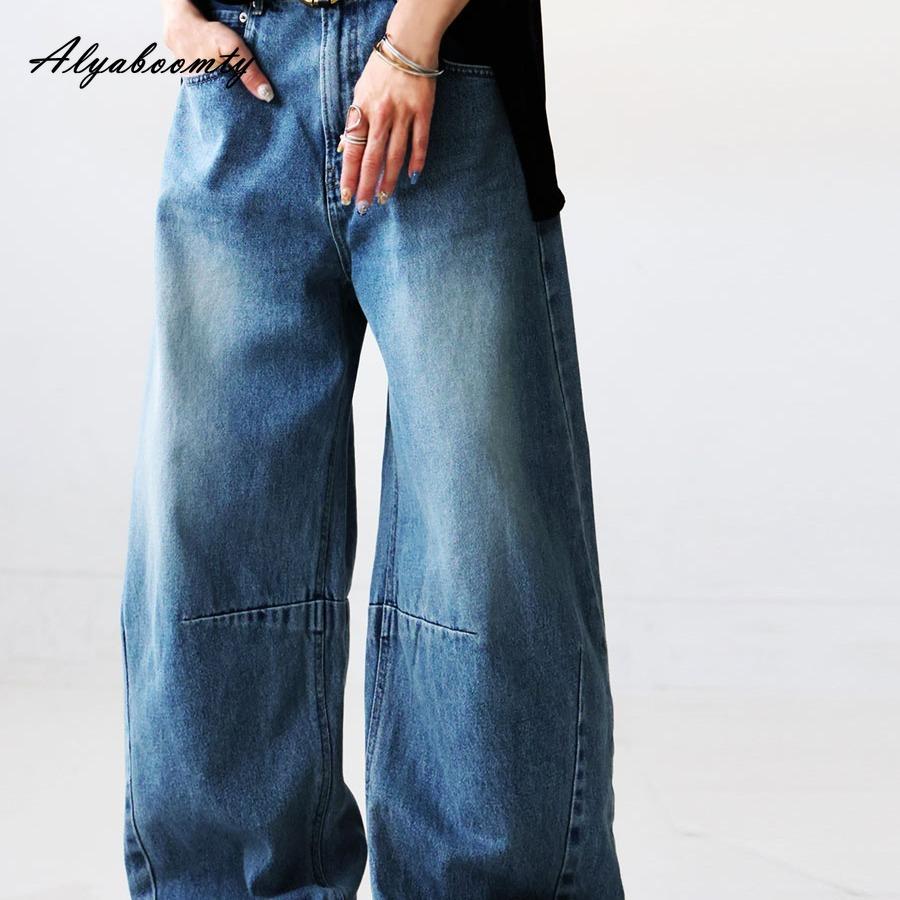 Korean Fashion Autumn Spring Women Streetwear Jeans High Waist Basic Blue Casual Loose Wide Leg Jeans Vintage Ladies' Denim Pants