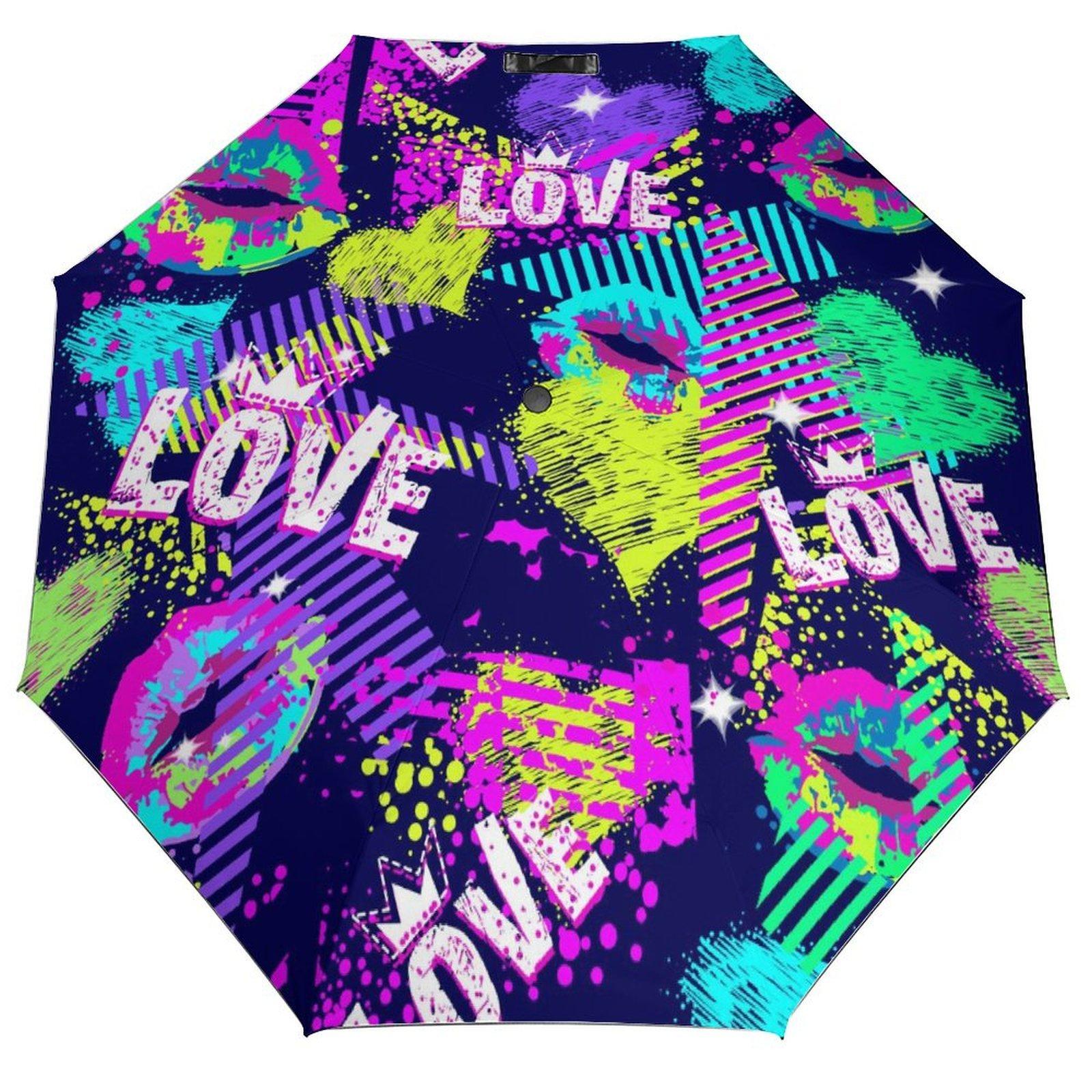 

1 шт. Автоматический зонт с прочными ветрозащитными спицами и водонепроницаемым покрытием для путешествий, с акцентом в стиле граффити. чёрный