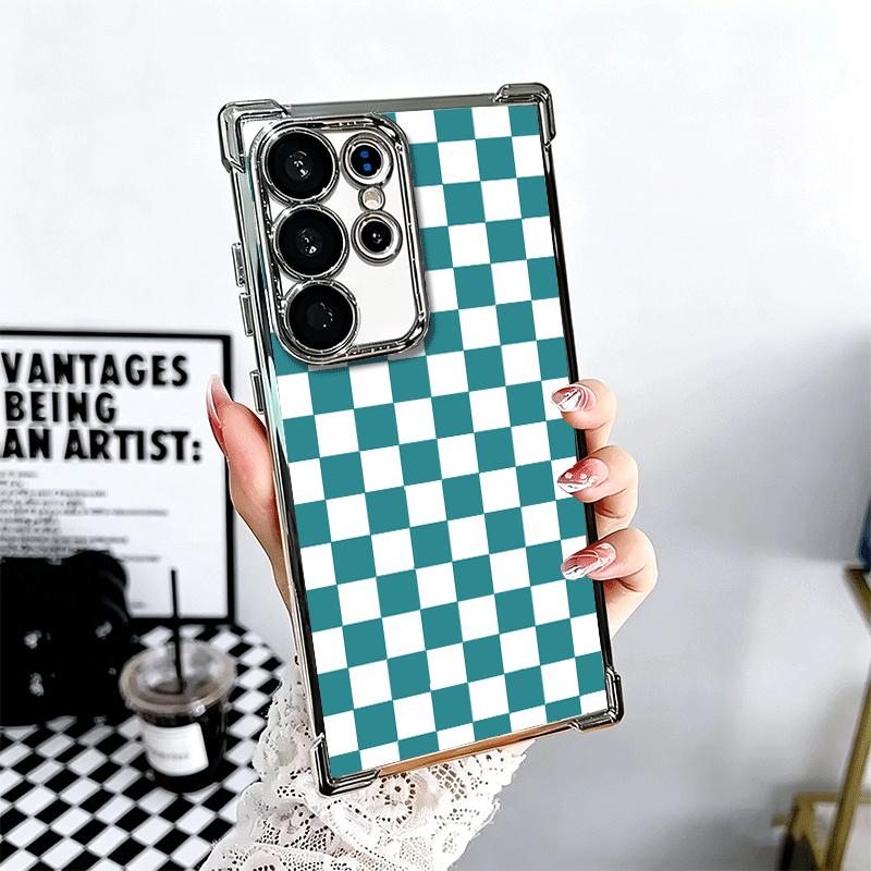 Retro Klassisches Schachbrett Gitter Beschichtung Handyhülle Für Samsung Galaxy S24 S25 FE S26 Edge S23 Ultra S22 S21 Plus S20 Anti-Fall Ai