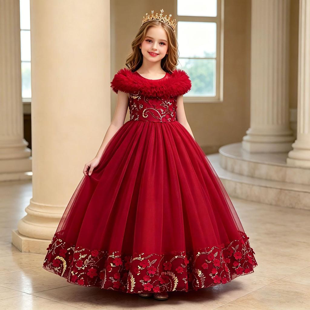 Girls Navy Blue Tulle Princess Ball Gown Flower Girl Dress