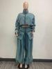 Two-Piece Retro Denim Workwear Set: Wide-Leg Trousers & Short Jacket for Women