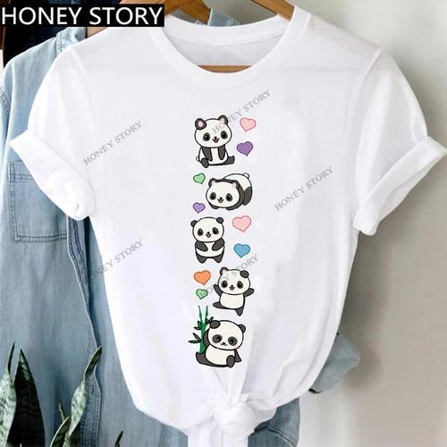 Women's Animal Panda Alpaca Print Loose T-shirt Aesthetic Graphic Top Summer Fashion Polyester Fabric Student Base Layer Shirt