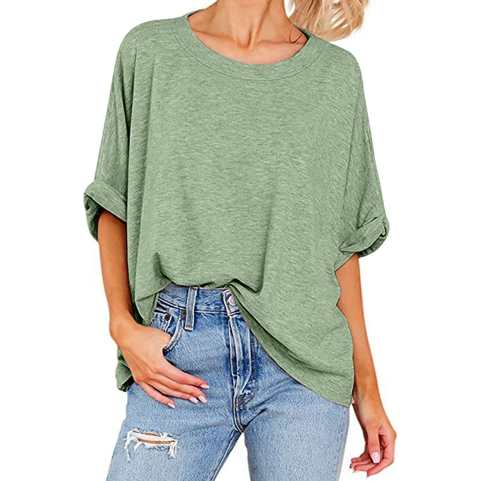 

Літня жіноча однотонна блузка з круглим вирізом, футболки з коротким рукавом, повсякденний низ, вільні жіночі футболки XS