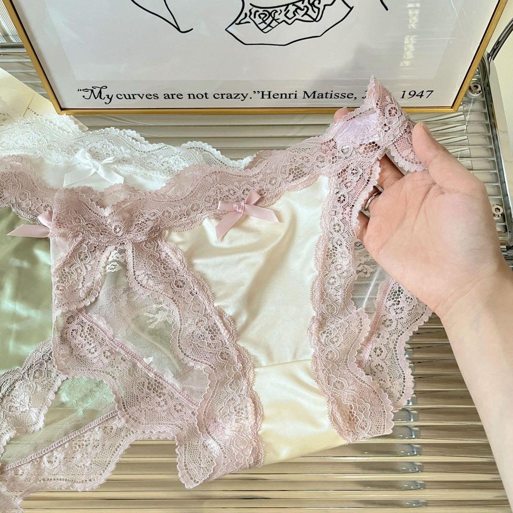 Vårhjärta Vågor Franska Satängspets Trosor - Sexiga, Andningsbara Bomull, Flickaktig Stil