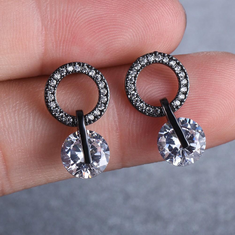 Round Diamond Zircon Korean Style Earrings for Women Simple and Niche Accessories