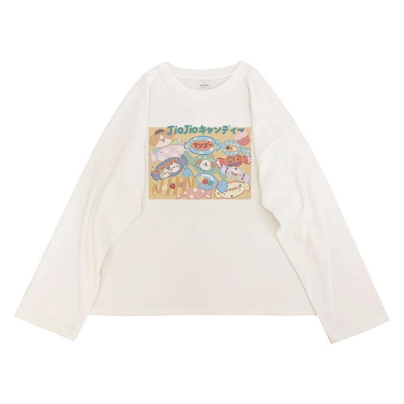 

2KWEIRD Харадзюку Оверсайз Футболка Женская Каваи Милая Мультяшная Графика Футболки с Длинным Рукавом Смешная Лоскутная Y2K Топы Винтажный Гранж XXL белый