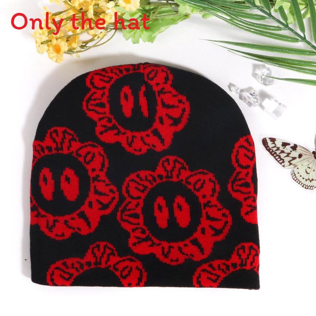 

Fashion Knitted Warm Hat With Flower Embroidery Design For Daily Cold Season Black Red