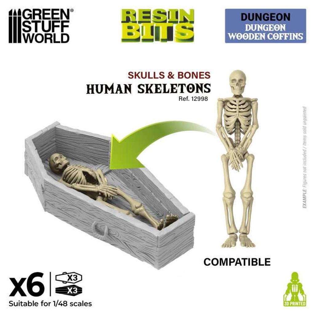 Green Stuff World Wooden Coffin Set (6 Pieces) - Miniature Accessories GSWD-12721