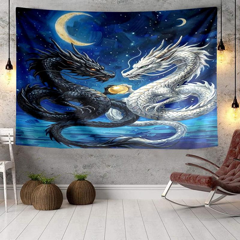 Yin Yang Dragons Tapestry, Unique Design Tapestry, Wall Decor for Bedroom,Livingroom, Playroom,Heartwarming Fan Holiday Gifts