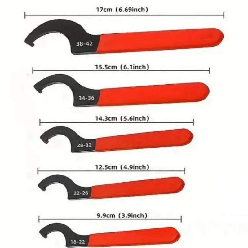 5pcs Hook Wrenches Tools Set C-Shape Spanner Anti Slip Half Moon Wrench Motorcycle Car Repair Shock Djustment Spanner Hand Tool