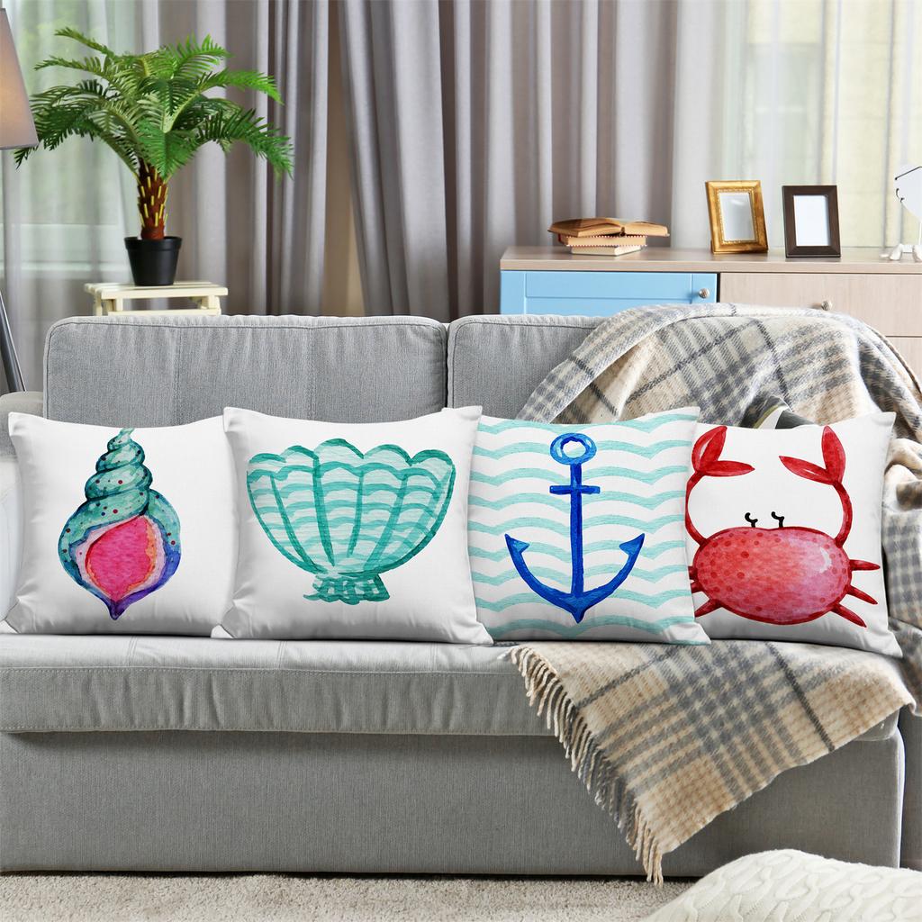 Watercolor Marine Elements Digital Printing Pillow Cover Short Plush Suitable Living Rooms Bedrooms Sofas Throw Cushion Cover