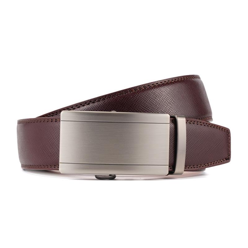 Genuine Leather Men's Automatic Buckle Cowhide Belt Alloy Buckle Business Casual Trousers Belt Middle Aged and Young People's Belt