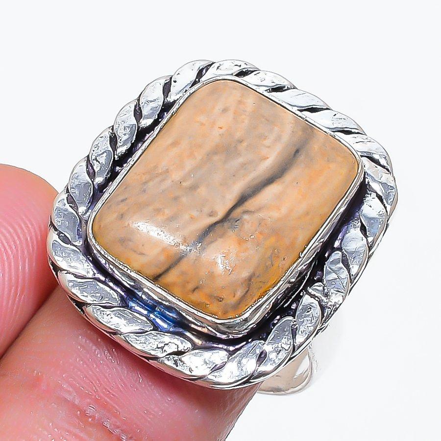 Natural Picture Jasper Gemstone 925 Sterling Silver Jewelry Ring Size 9 ZS-927