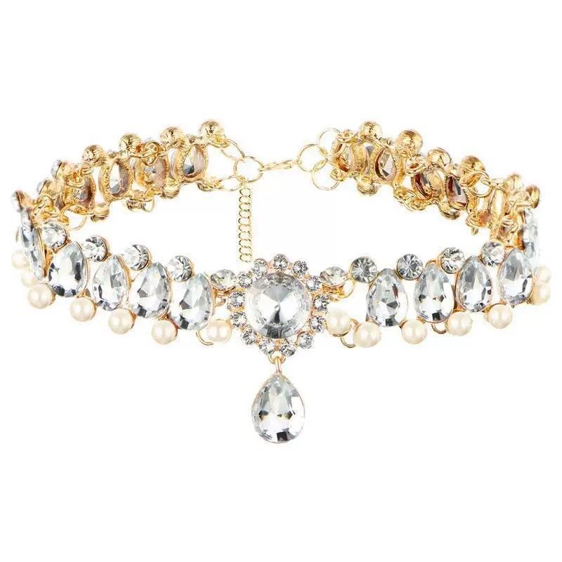 New Temperament Full of Crystal Shiny Water Drop Pendant Necklace for Women Luxury Pearl Collarbone Chain Jewelry Accessories