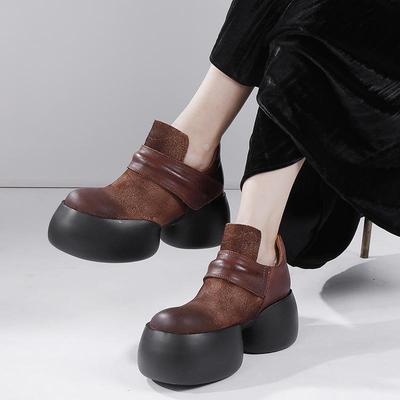 2024 Herbst/Winter Damen Retro Handgefertigte Dicksohlige High-Top Lederschuhe