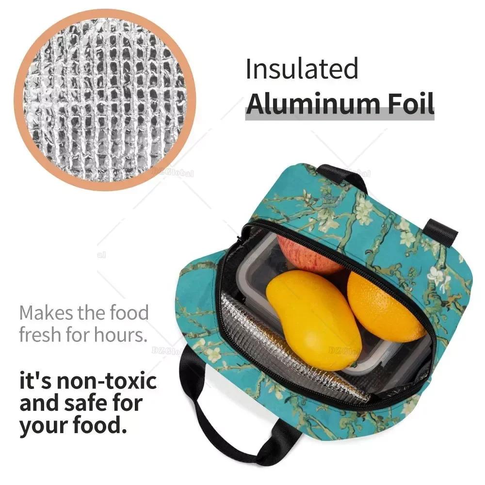 Almond Blossoms Lunch Box Portable Thermal Cooler Food Insulated Oil Painting Lunch Bag for Women Kids