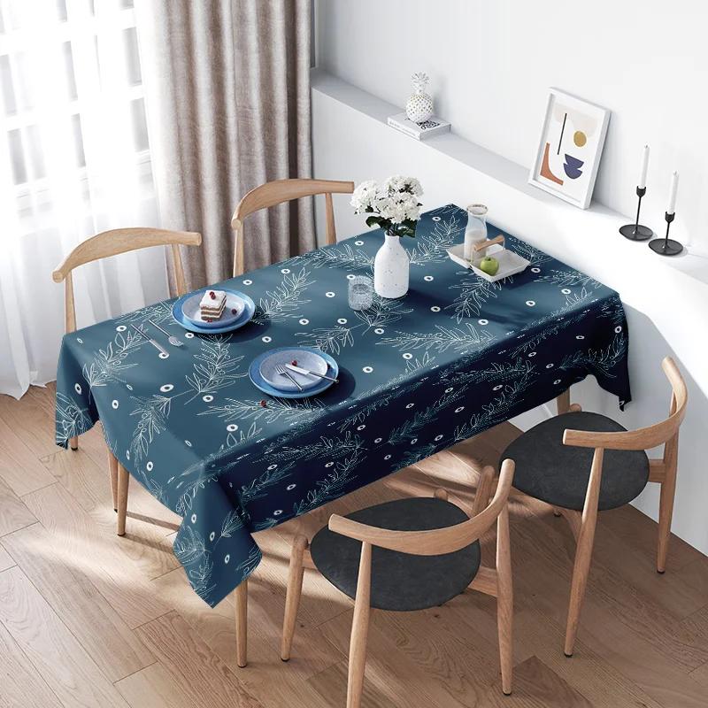 Modern Nordic Style Floral Printed Tablecloth Perfect for Dining Room Decor Events Party Supplies Home Decoration Fabric Blue