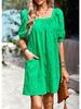 Diyun 2023 Summer European & American Solid Color Square Neck Jacquard Short Dress for Women - Elegant & Hollow Design
