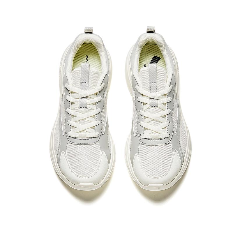 Anta Comfortable Shock Absorbing Durable Low Top Running Shoes Women sneaker Gray White 922415525-1