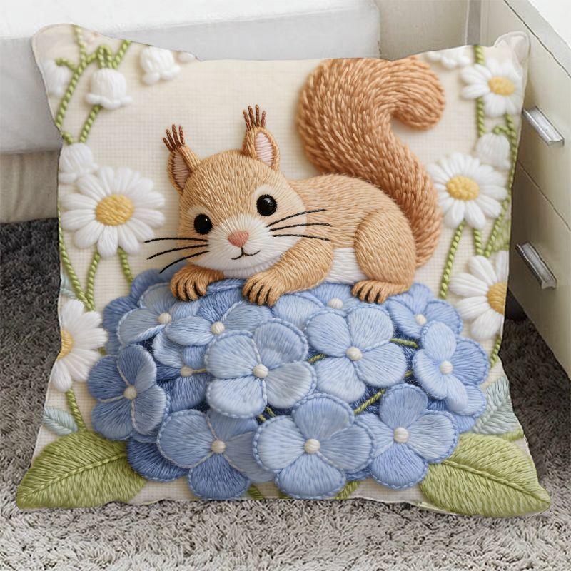 

Cute Bear DogTulip Print Pillow AllSeason Universal Removable Washable Bedroom Sofa Cushion Cover 45cmx45cm