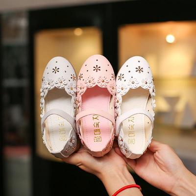 Girls Leather Shoes Princess Children's Flats Cut-outs with Flowers Sweet Soft 2024 Spring Summer Kids Dress Shoes for Wedding