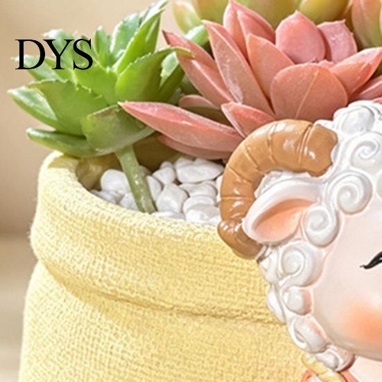 Unique Resin Craft Pot Cute Lamb Planter, Cartoon Sheep Carring Bag Plant Pot, Succulents for Home Office Small Flower Succulents, Houseplants,