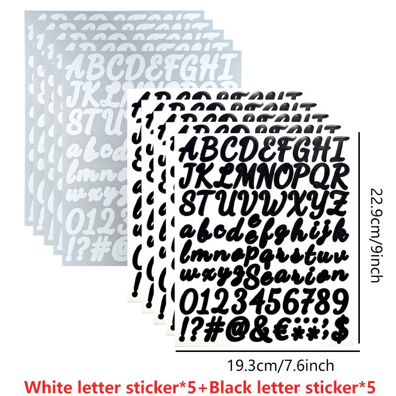 10 листов самоклеящихся наклеек с блестками черного и серебристого цвета в виде заглавных букв и цифр