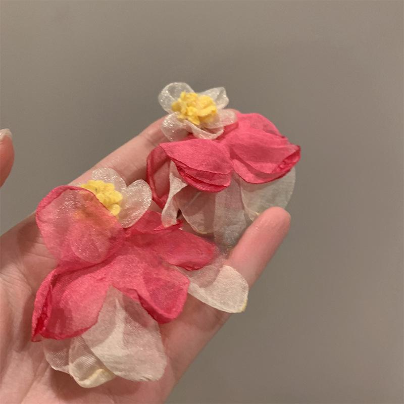 Frühling und Sommer neue Urlaubstrends einzigartige Chiffonblumen übertriebene Ohrringe Ohrclips ohne Ohrlöcher