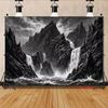 2D Black White Mountain Waterfall Backdrop, Grayscale Nature Photography Background