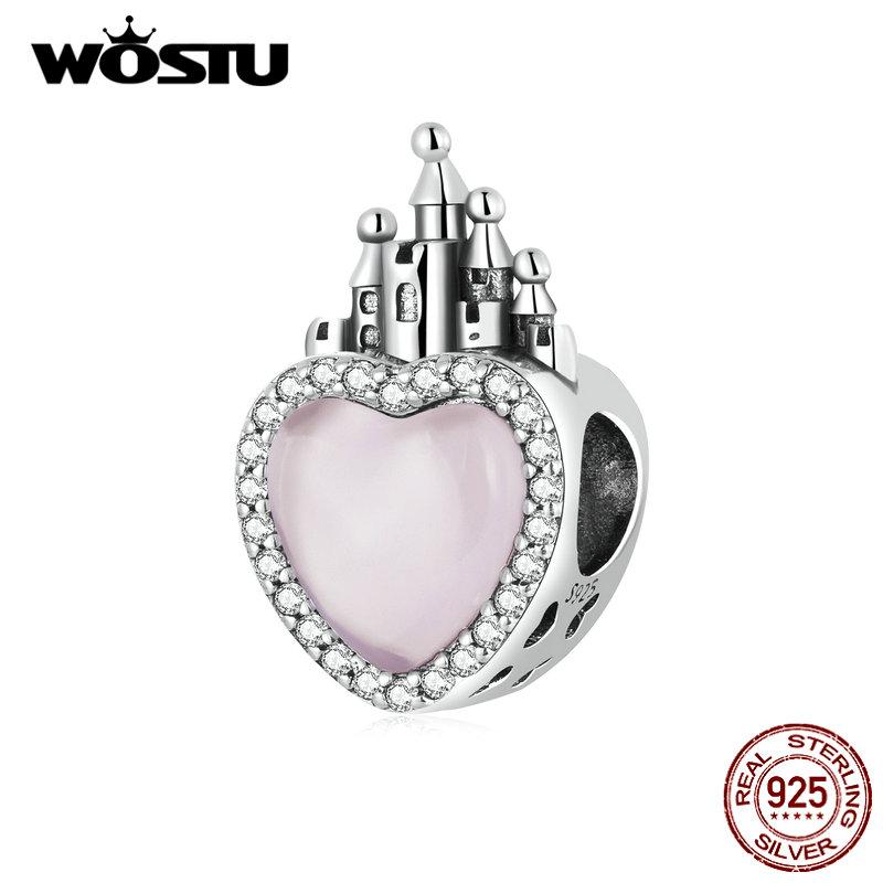 

WOSTU Стерлингового Серебра 925 Розовый Замок Люби Себя Шарм Подвеска Из Бисера Подходит Оригинальный Браслет Ожерелье Для Женщин Ювелирные Изделия 925 silver
