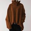 Women's Loose Casual Long Sleeve High Collar Pullover Solid Color Pocket Sweater