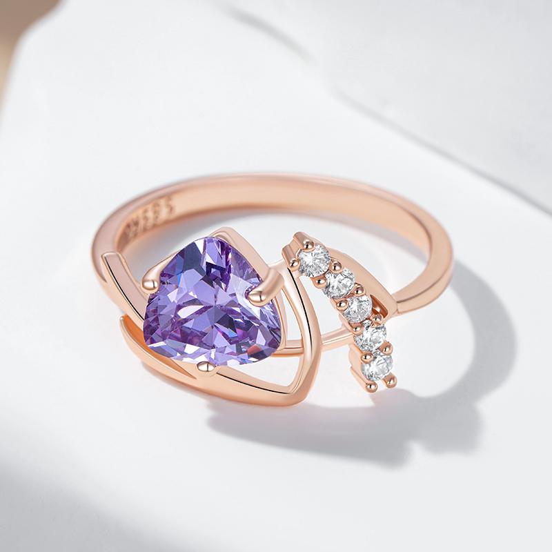 Sparkling Purple Natural Zircon Ring For Women Fashion  Rose Gold Color Party Accessories Daily Vintage Jewelry