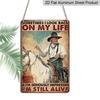 2D Flat, 1pc 7.87*11.8 Vintage Old West Denim Aluminum Sign | Rustic Wall Decor with Cowboy Riding Horse Design, Perfect for Western Lovers, Ranch