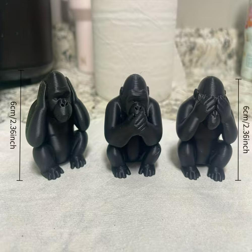 3-piece Set of Three Monkey Statue Ornaments, Half Squat Three No Wait No Look, No Listen, No Say, Monkey Decoration Ornaments