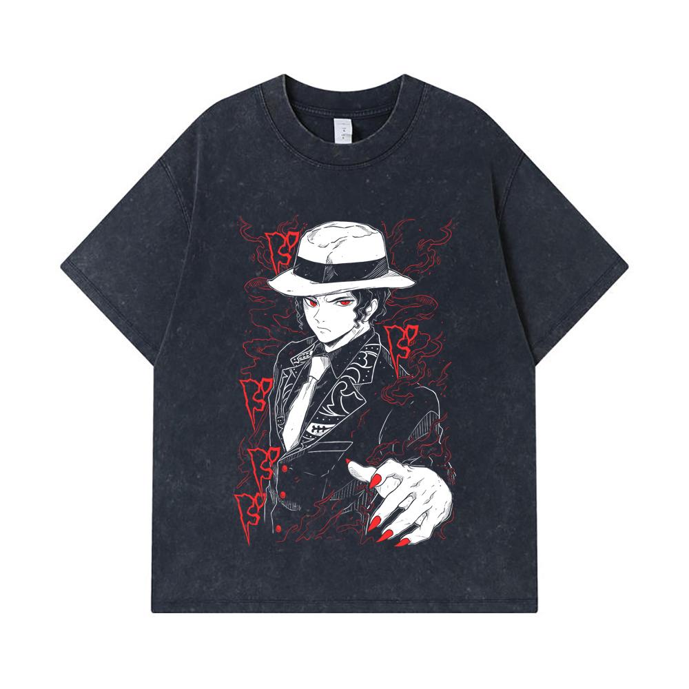 275 GSM Washed T-shirts 100% Cotton Demon Slayer V37 Muzan Print Unisex Heavy Cotton T Shirt
